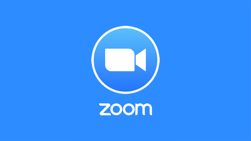 Zoom Logo on a blue background advertising a zoom teaching lession available for learning to sing with Christopher Williams in Swansea