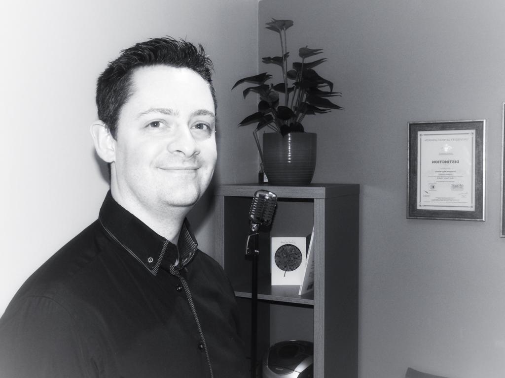 A black and white photo of Vocal Teacher in South Wales Christopher WIlliams Website